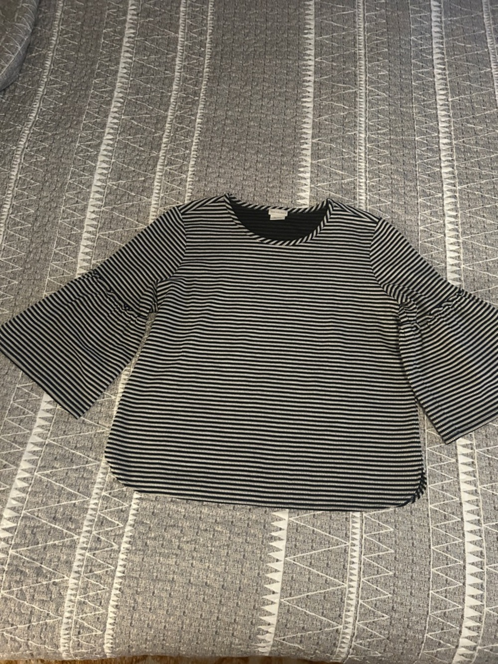 Van Heusen Black and White Striped Long-Sleeve Bell Sleeve Tee